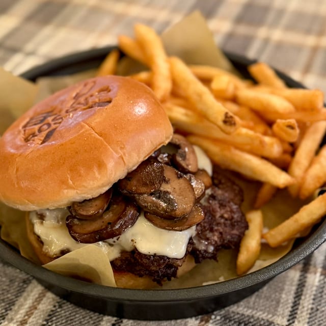 Mushroom + Swiss Smashburger.